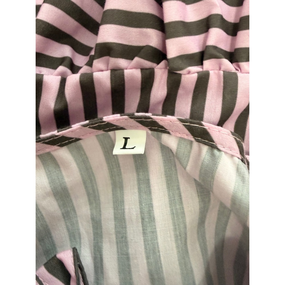 NEW Pink Striped Bow Front Large Peplum Blouse Puff Sleeve Top Coquette - Picture 7 of 8